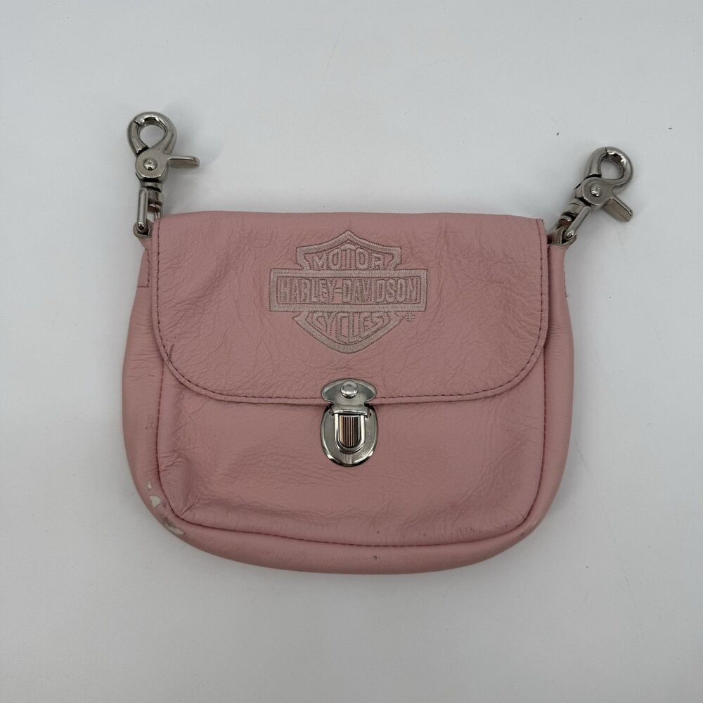Harley Davidson Small Light Pink Leather Bag Pouch Purse No Strap Biker Edgy